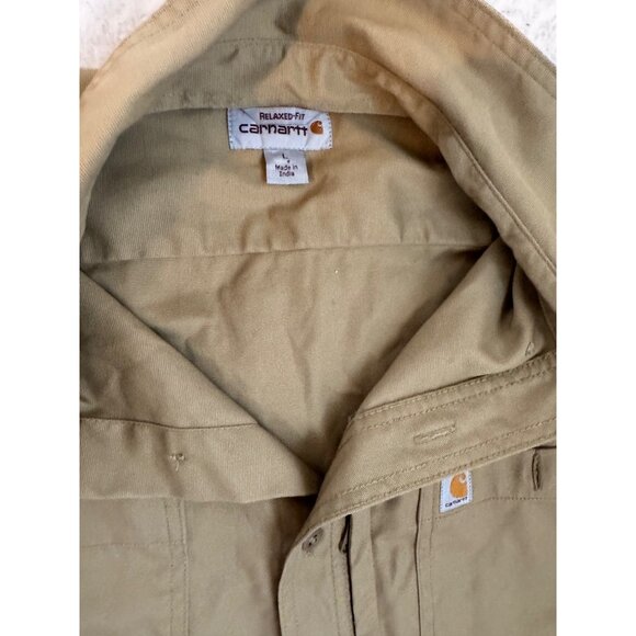 Carhartt Mens Beige Long Sleeve Button-Up Work Shirt Cotton Blend Durable.Size L - Picture 1 of 8